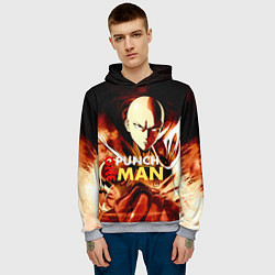 Толстовка-худи мужская Огненный Сайтама One Punch-Man, цвет: 3D-меланж — фото 2
