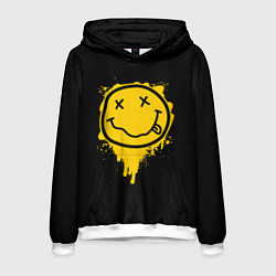 Толстовка-худи мужская NIRVANA LOGO SMILE, БРЫЗГИ КРАСОК, цвет: 3D-белый