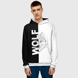Толстовка-худи мужская WOLF Волк, цвет: 3D-белый — фото 2