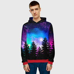 Толстовка-худи мужская Космический лес, елки и звезды, цвет: 3D-красный — фото 2