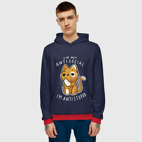 Мужская толстовка I am not antisocial, I AM ANTISTUPID / 3D-Красный – фото 3