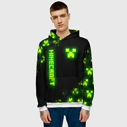 Толстовка-худи мужская MINECRAFT NEON LOGO CREEPER, цвет: 3D-белый — фото 2