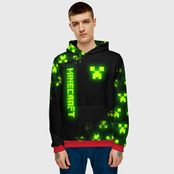 Толстовка-худи мужская MINECRAFT NEON LOGO CREEPER, цвет: 3D-красный — фото 2