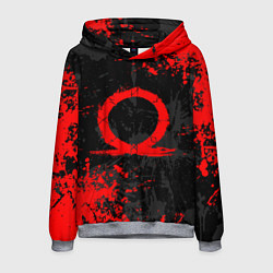 Толстовка-худи мужская GOD OF WAR LOGO RED, БРЫЗГИ КРАСОК, цвет: 3D-меланж