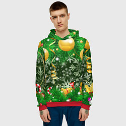 Толстовка-худи мужская Новогоднее Настроение Елка, цвет: 3D-красный — фото 2