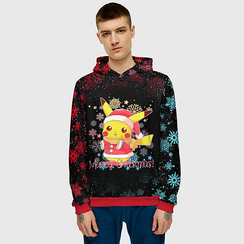 Мужская толстовка MERRY CHRISTMAS ПИКАЧУ 2022 ПОКЕМОНЫ / 3D-Красный – фото 3