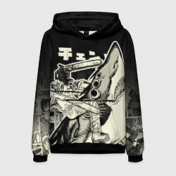 Толстовка-худи мужская Человек-бензопила и Демон-акула, цвет: 3D-черный