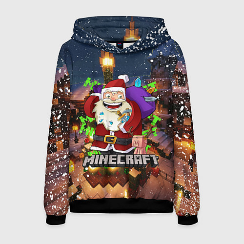 Мужская толстовка НОВОГОДНЯЯ ЁЛКА В МАЙНКРАФТ SANTA CLAUS / 3D-Черный – фото 1