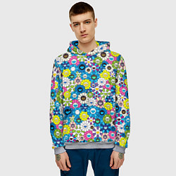 Толстовка-худи мужская Takashi Murakami Улыбающиеся цветы, цвет: 3D-меланж — фото 2