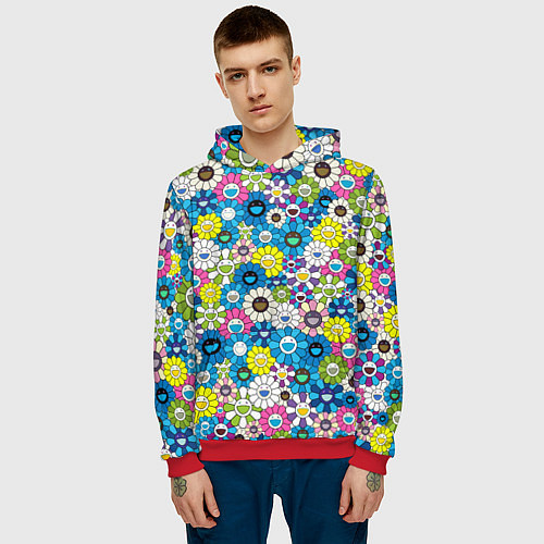 Мужская толстовка Takashi Murakami Улыбающиеся цветы / 3D-Красный – фото 3