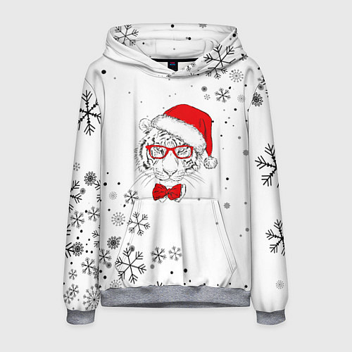 Мужская толстовка Новогодний тигр летящие снежинки / 3D-Меланж – фото 1