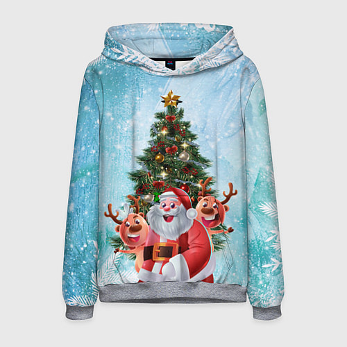 Мужская толстовка Санта и олени / 3D-Меланж – фото 1