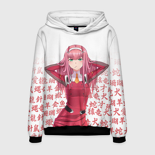 Мужская толстовка 02 ZERO TWO DARLING IN THE FRANXX ИЕРОГЛИФЫ / 3D-Черный – фото 1