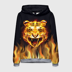 Толстовка-худи мужская Тигр В Пламени, цвет: 3D-меланж