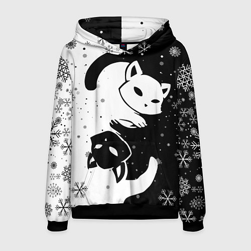 Мужская толстовка Новогодние два кота кувыркаются / 3D-Черный – фото 1