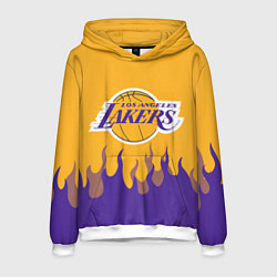 Толстовка-худи мужская LA LAKERS NBA FIRE ЛЕЙКЕРС ОГОНЬ, цвет: 3D-белый