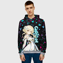 Толстовка-худи мужская ГЕНШИН ИМПАКТ ЛЮМИН, НЕОНОВЫЕ СЕРДЕЧКИ, цвет: 3D-меланж — фото 2