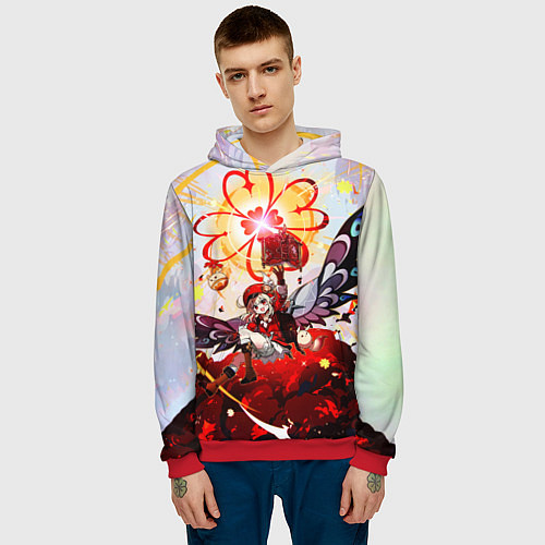 Мужская толстовка Кли с крыльями при взрыве Genshin Impact / 3D-Красный – фото 3