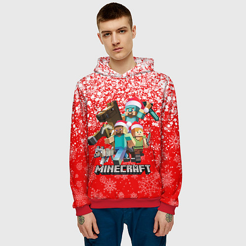 Мужская толстовка НОВОГОДНИЙ МАЙНКРАФТ, НОВЫЙ ГОД 2022, / 3D-Красный – фото 3