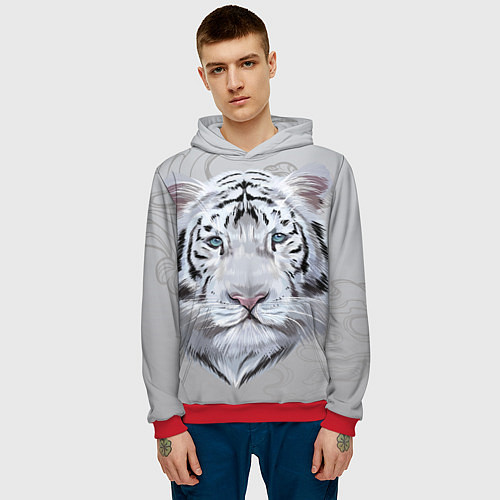 Мужская толстовка Снежный нежный тигр / 3D-Красный – фото 3