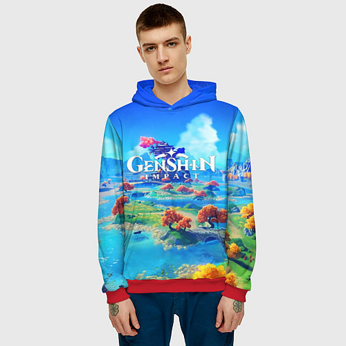 Мужская толстовка МИР ГЕНШИН ИМПАКТ WORLD GENSHIN IMPACT / 3D-Красный – фото 3