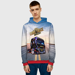 Толстовка-худи мужская Euro Truck Simulator Евро Трек Симулятор, цвет: 3D-красный — фото 2