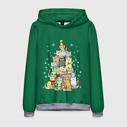 Толстовка-худи мужская Коты Построение ёлкой, цвет: 3D-меланж