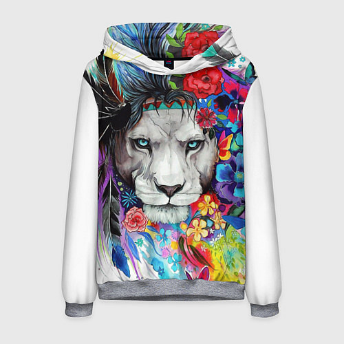 Мужская толстовка Лев - сильный взгляд / 3D-Меланж – фото 1