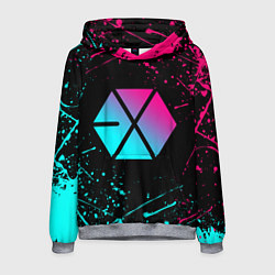 Толстовка-худи мужская EXO BAND NEON LOGO НЕОНОВЫЕ БРЫЗГИ КРАСОК, цвет: 3D-меланж