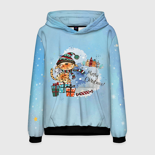 Мужская толстовка Акварельный КотэКлаус / 3D-Черный – фото 1