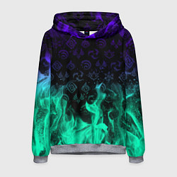 Толстовка-худи мужская НЕОНОВЫЙ ОГОНЬ ГЕНШИН ИМПАКТ СИМВОЛЫ, цвет: 3D-меланж