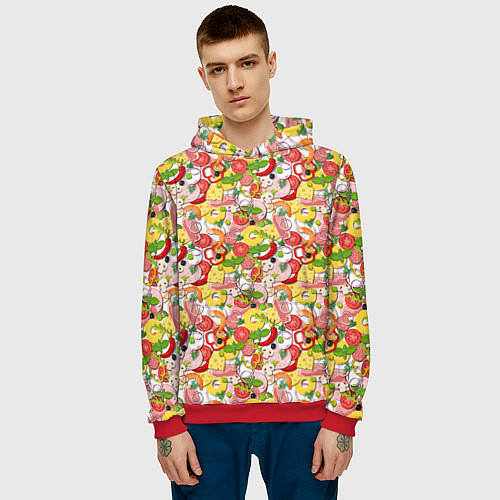 Мужская толстовка Ингредиенты Пиццы / 3D-Красный – фото 3