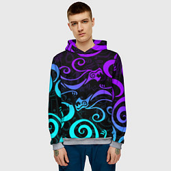 Толстовка-худи мужская НЕОНОВОЕ ТАТУ ДРАКЕНА УЗОР, цвет: 3D-меланж — фото 2