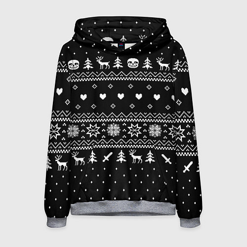 Мужская толстовка НОВОГОДНИЙ СВИТЕР UNDERTALE SANS ЧЁРНЫЙ / 3D-Меланж – фото 1