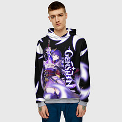 Толстовка-худи мужская СЁГУН РАЙДЕН ГЕНШИН ИМПАКТ, СИМВОЛ СТИХИИ, цвет: 3D-меланж — фото 2