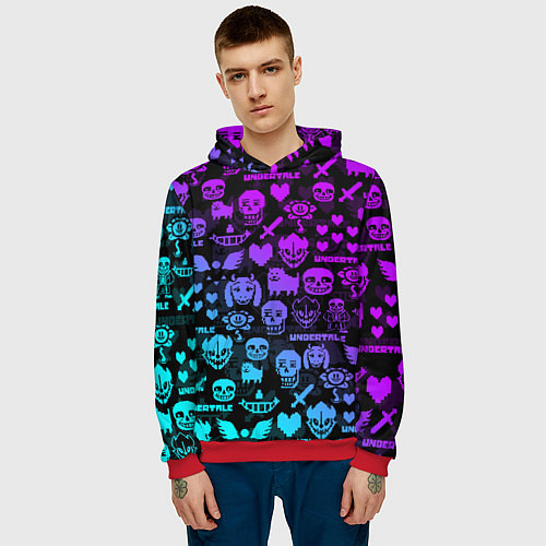 Мужская толстовка UNDERTALE NEON PATTERN УЗОР / 3D-Красный – фото 3