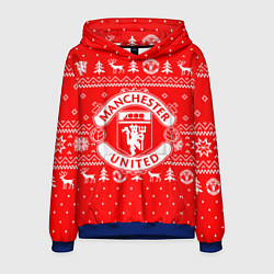 Толстовка-худи мужская FC Manchester United: Новогодний узор, цвет: 3D-синий