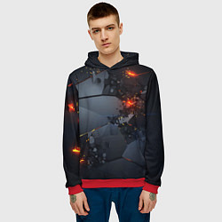 Толстовка-худи мужская НЕОНОВЫЙ ВЗРЫВ ПЛИТЫ, ОБЛОМКИ NEON EXPLOSION, цвет: 3D-красный — фото 2