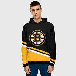 Толстовка-худи мужская Бостон Брюинз, Boston Bruins Диагональные полосы, цвет: 3D-черный — фото 2