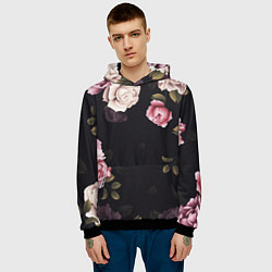 Толстовка-худи мужская РОЗЫ И ПИОНЫ, цвет: 3D-черный — фото 2