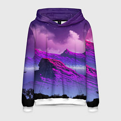 Толстовка-худи мужская Горы Закат Аниме, цвет: 3D-белый