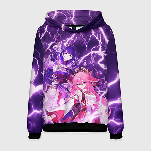 Мужская толстовка Genshin Impact - Яэ и Эи / 3D-Черный – фото 1