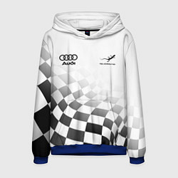 Толстовка-худи мужская Audi Quattro, Ауди Кватро, Финишный флаг, цвет: 3D-синий