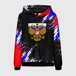 Толстовка-худи мужская Russia Флаг с Гербом, цвет: 3D-черный