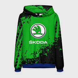 Толстовка-худи мужская Skoda следы от шин, цвет: 3D-синий