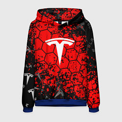 Толстовка-худи мужская Tesla Logo соты, цвет: 3D-синий