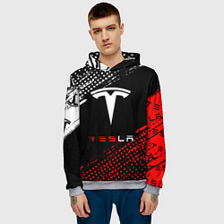 Толстовка-худи мужская Tesla - Logo Pattern, цвет: 3D-меланж — фото 2