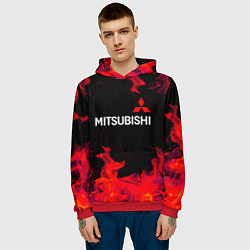 Толстовка-худи мужская Mitsubishi пламя огня, цвет: 3D-красный — фото 2