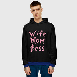 Толстовка-худи мужская Wife Mom Boss, цвет: 3D-синий — фото 2