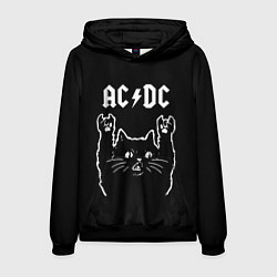 Толстовка-худи мужская AC DC, Рок кот, цвет: 3D-черный